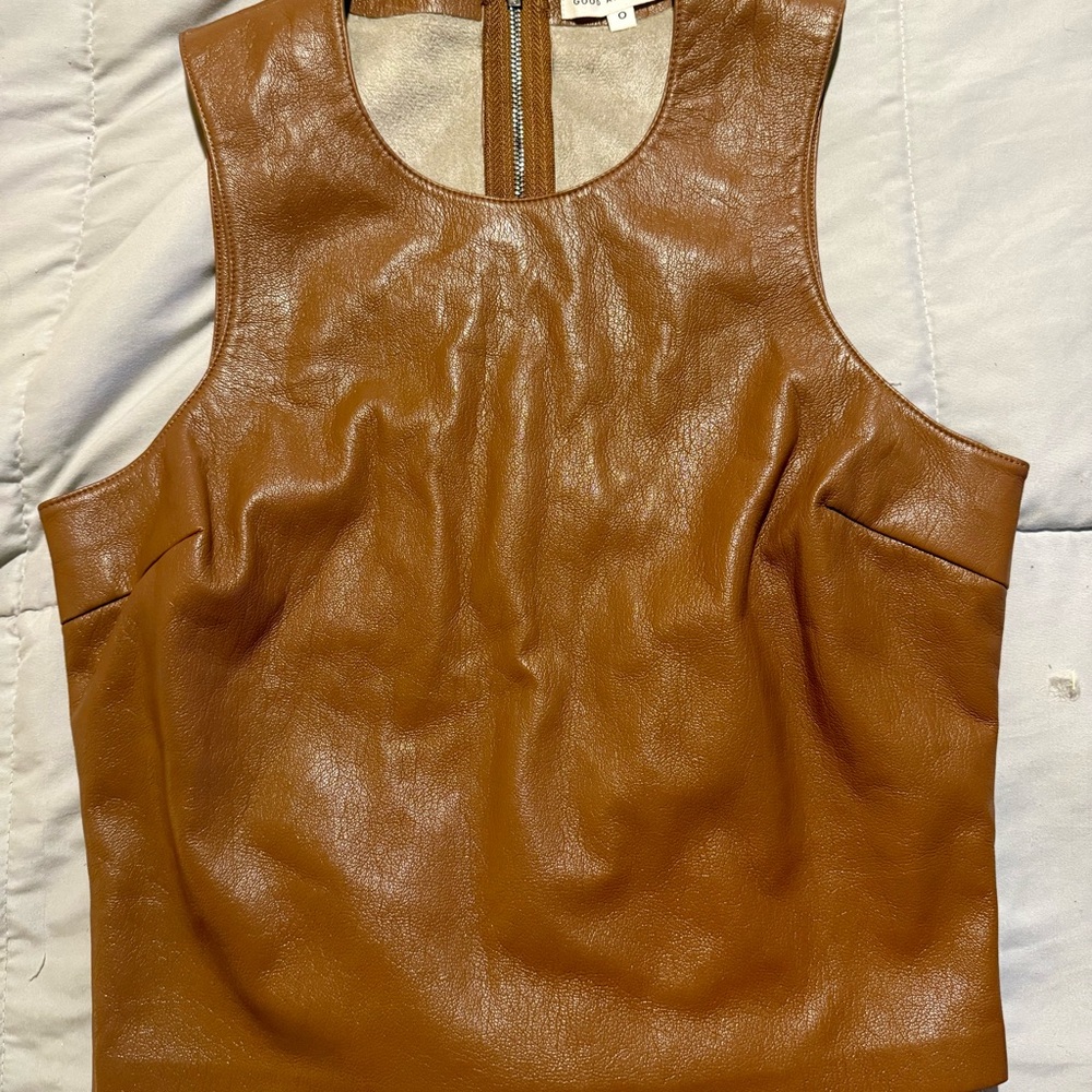 Good American Brown Leather Tank Top